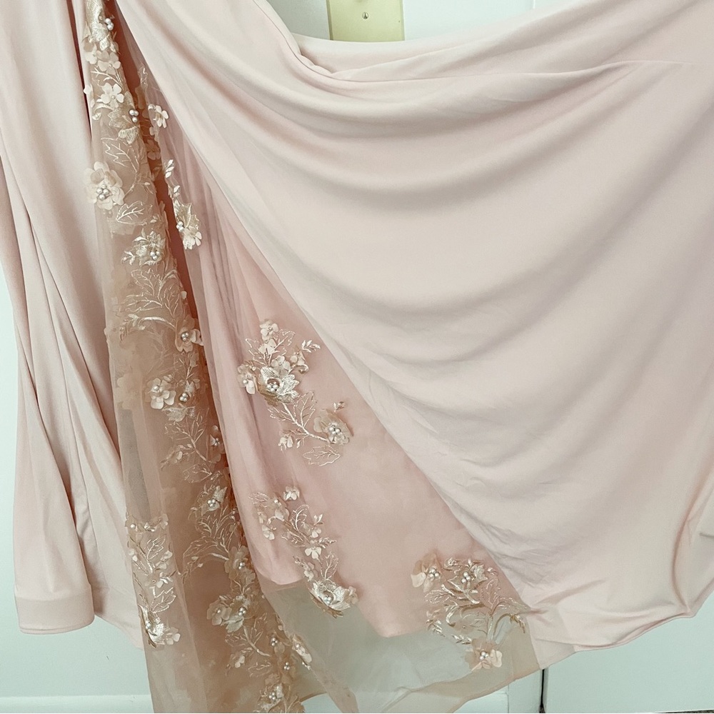JOVANI 1074A BLUSH Plunge V-Neck Open Back Embellished Applique Dress Gown‎ 10 - Picture 12 of 16